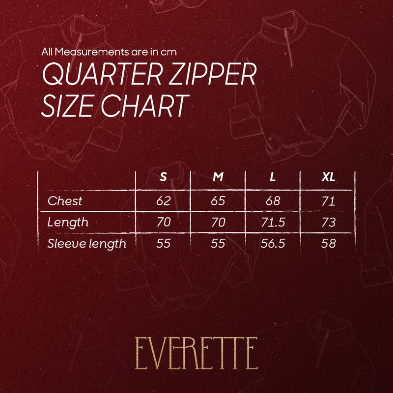 Size chart for Brown Quarter Zip